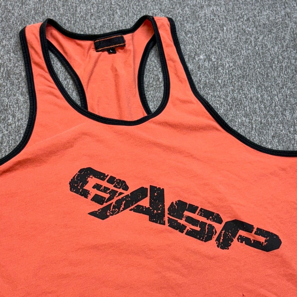 Vintage L GASP Men Stringer Bodybuilding Tank Top Orange International XLNT